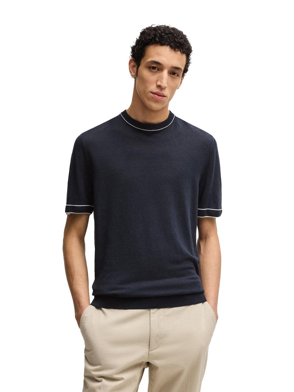 T-shirt in maglia hi-jiovanni blu scuro 50537639 404 BOSS 