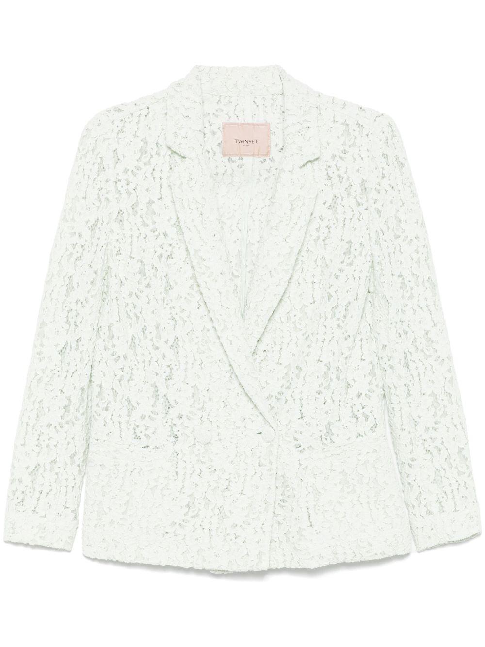Giacca blazer in pizzo floreale verde acqua