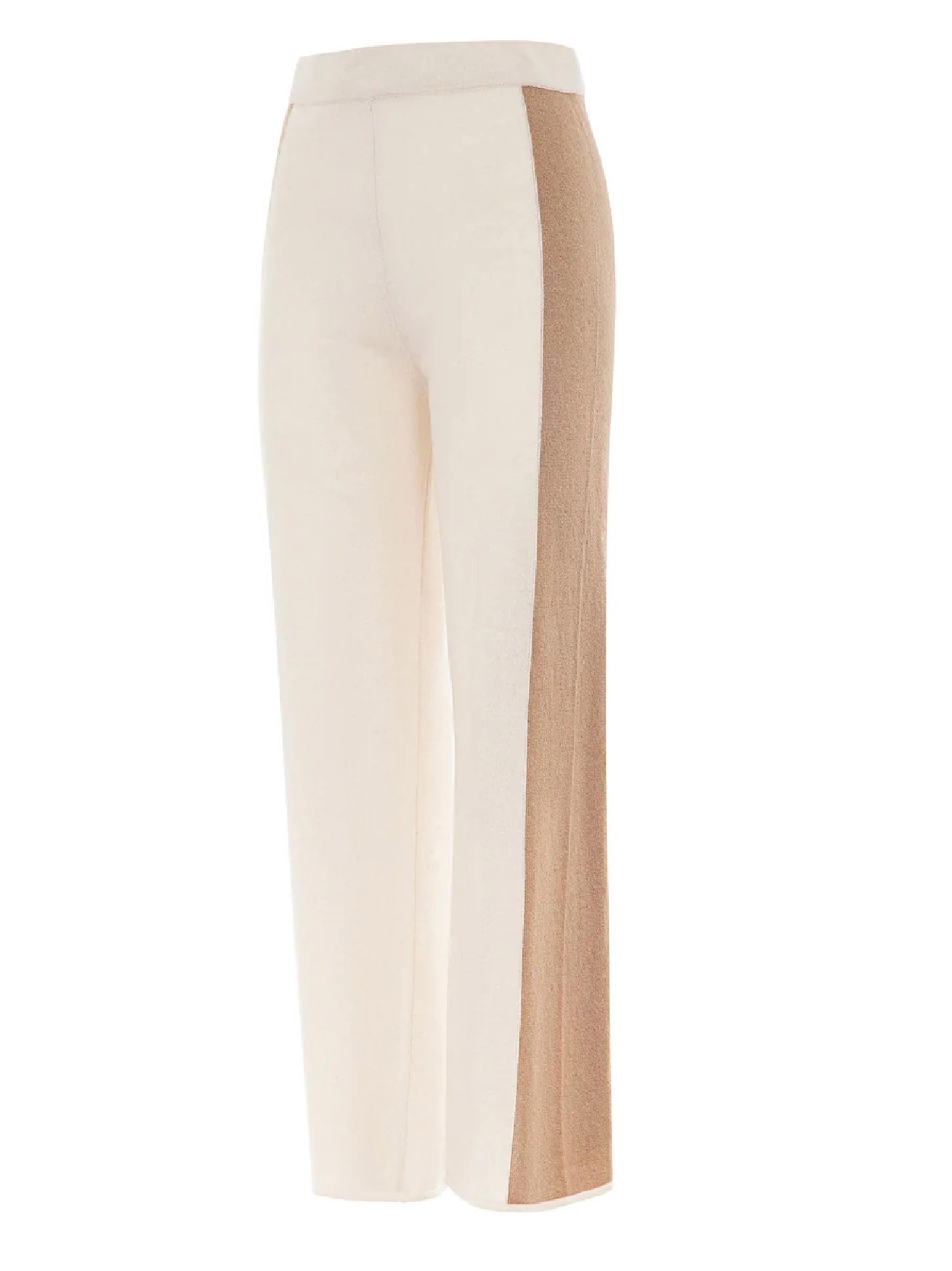 Pantalone panna con bande laterali cammello PTKD03004 V3 AKEP 