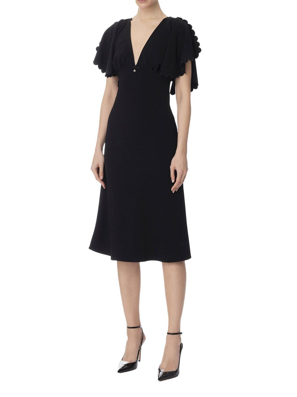 Abito nero in crêpe leggero con smerlo ricamato AB76852E2 110 ELISABETTA FRANCHI 
