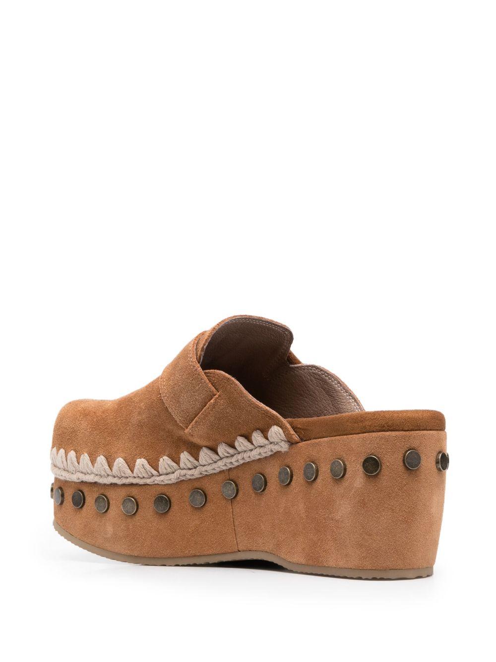 Zoccoli con zeppa in pelle scamosciata cognac MUSW611001A COG MOU 