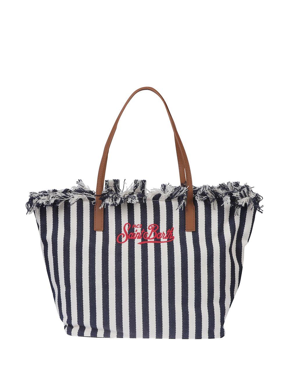 Borsa a spalla in cotone a righe con frange CBF0001 01768L MC2 SAINT BARTH 