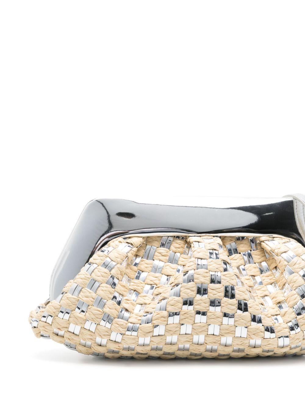 Clutch emera intrecciata in rafia e argento TMSS25EMRMWPL18 SILVER THEMOIRE' 