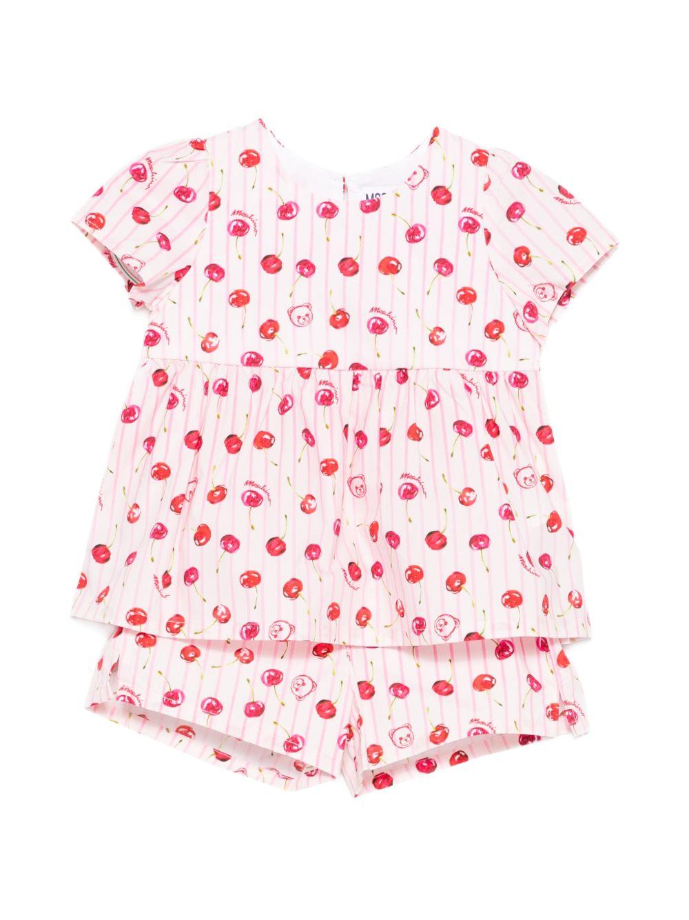 Completo pigiama con stampa ciliegie MDG01PLLB66 83658 MOSCHINO KIDS 