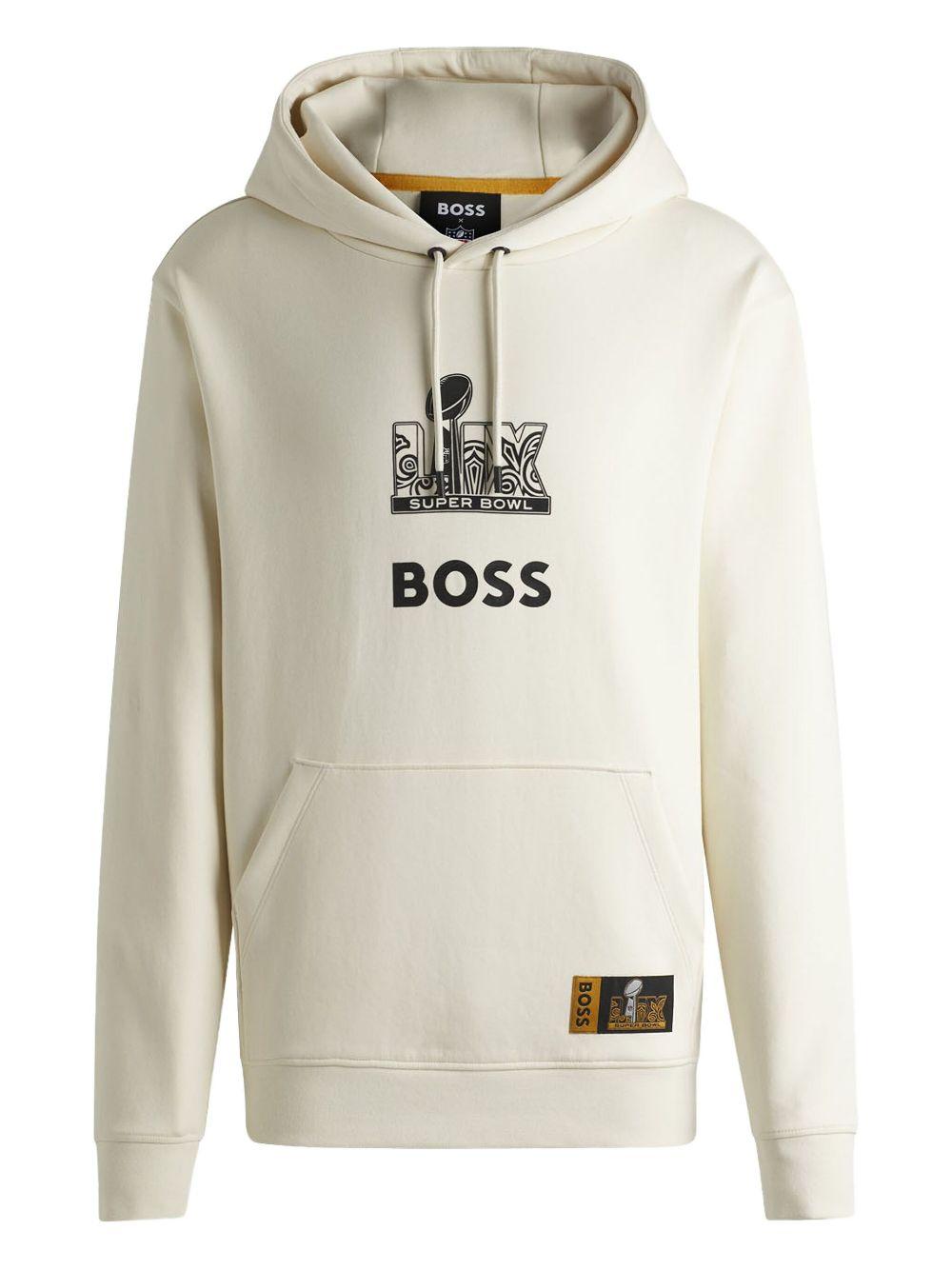 Felpa bianca con cappuccio elasticizzata BOSS x NFL con grafica color oro