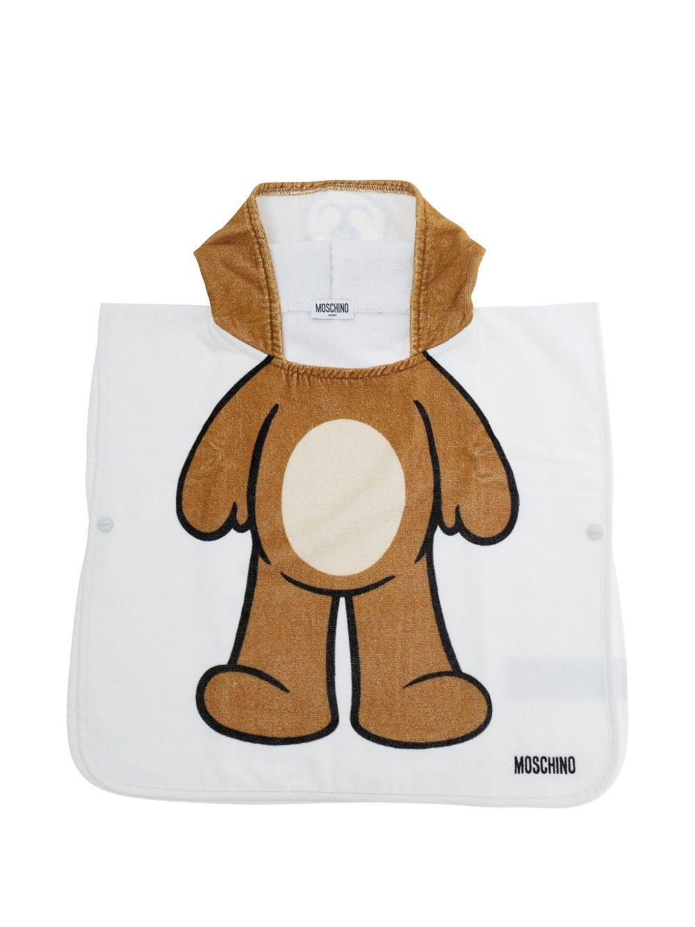 Accappatoio con cappuccio e stampa orso MUX05OLGA24 10101 MOSCHINO KIDS 