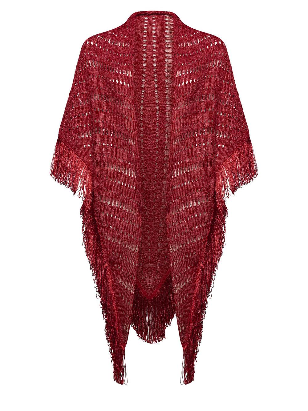 Scialle rosso in lurex maxi frange P25CPSLO0401 V0717 SIMONA CORSELLINI 