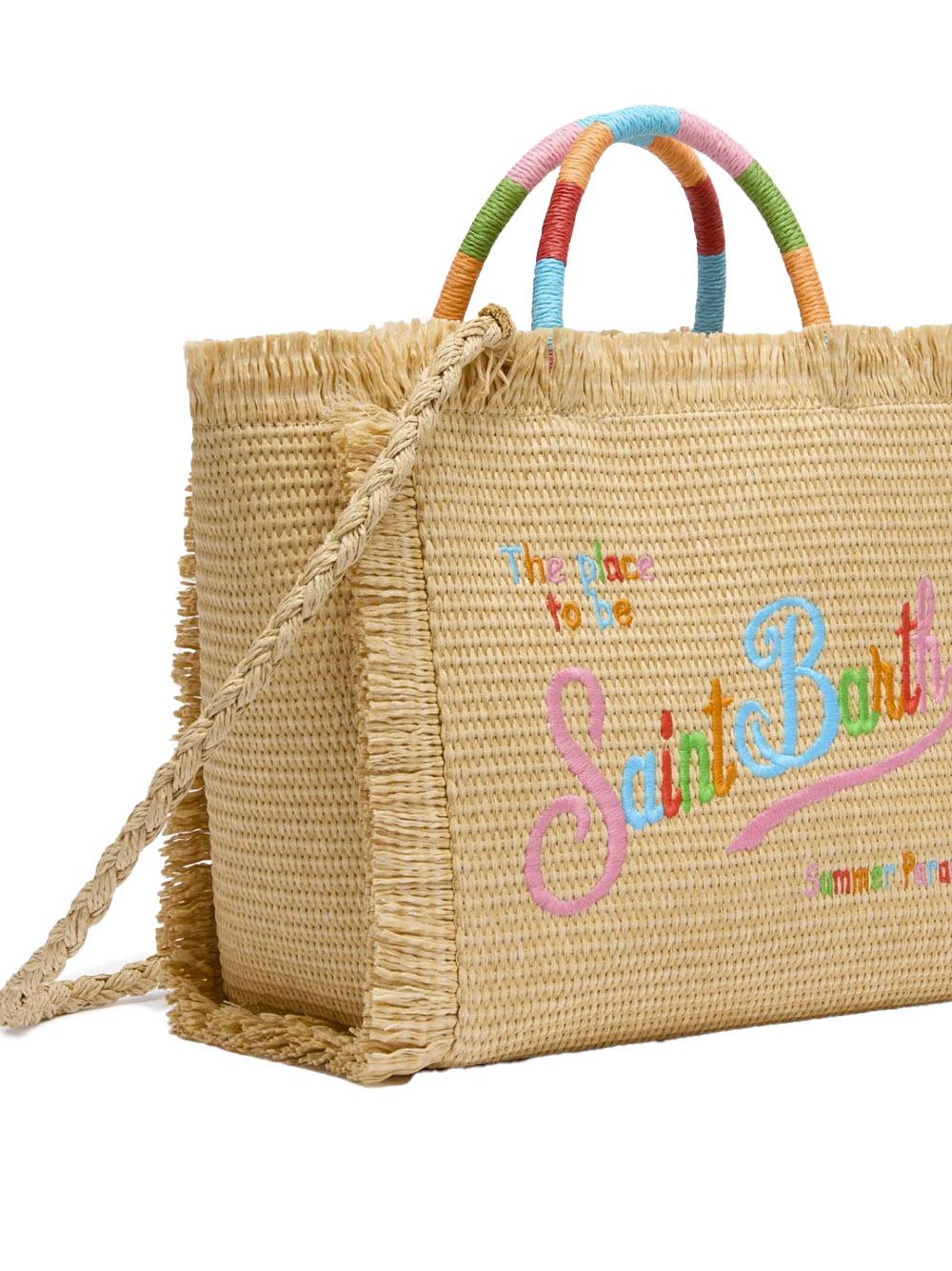 Borsa Colette effetto paglia con logo ricamato multicolore