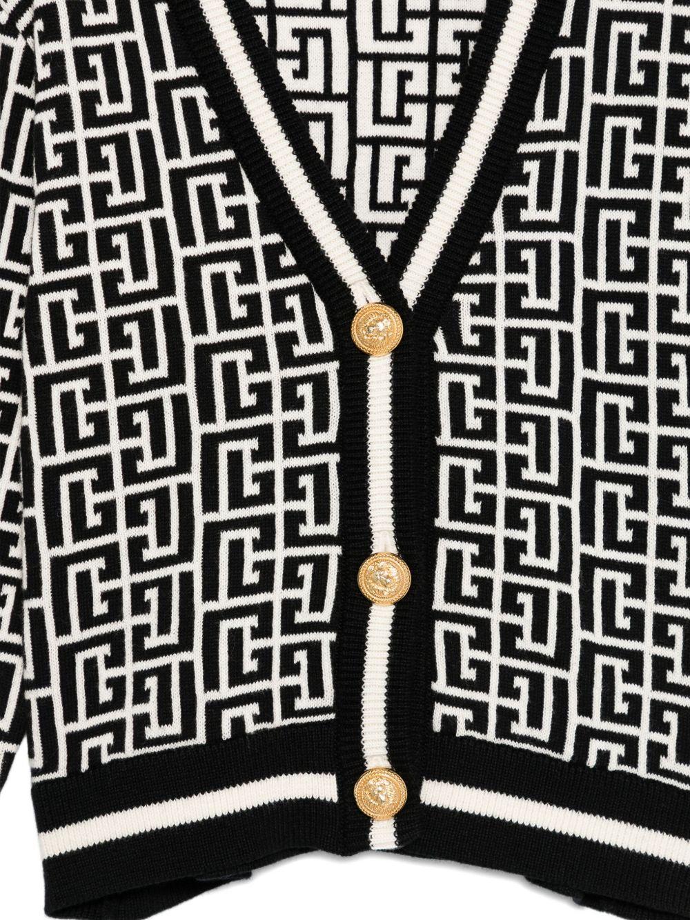 Cardigan Nero e Avorio Con Monogramma BX9P10Z2312 104NE BALMAIN KIDS 