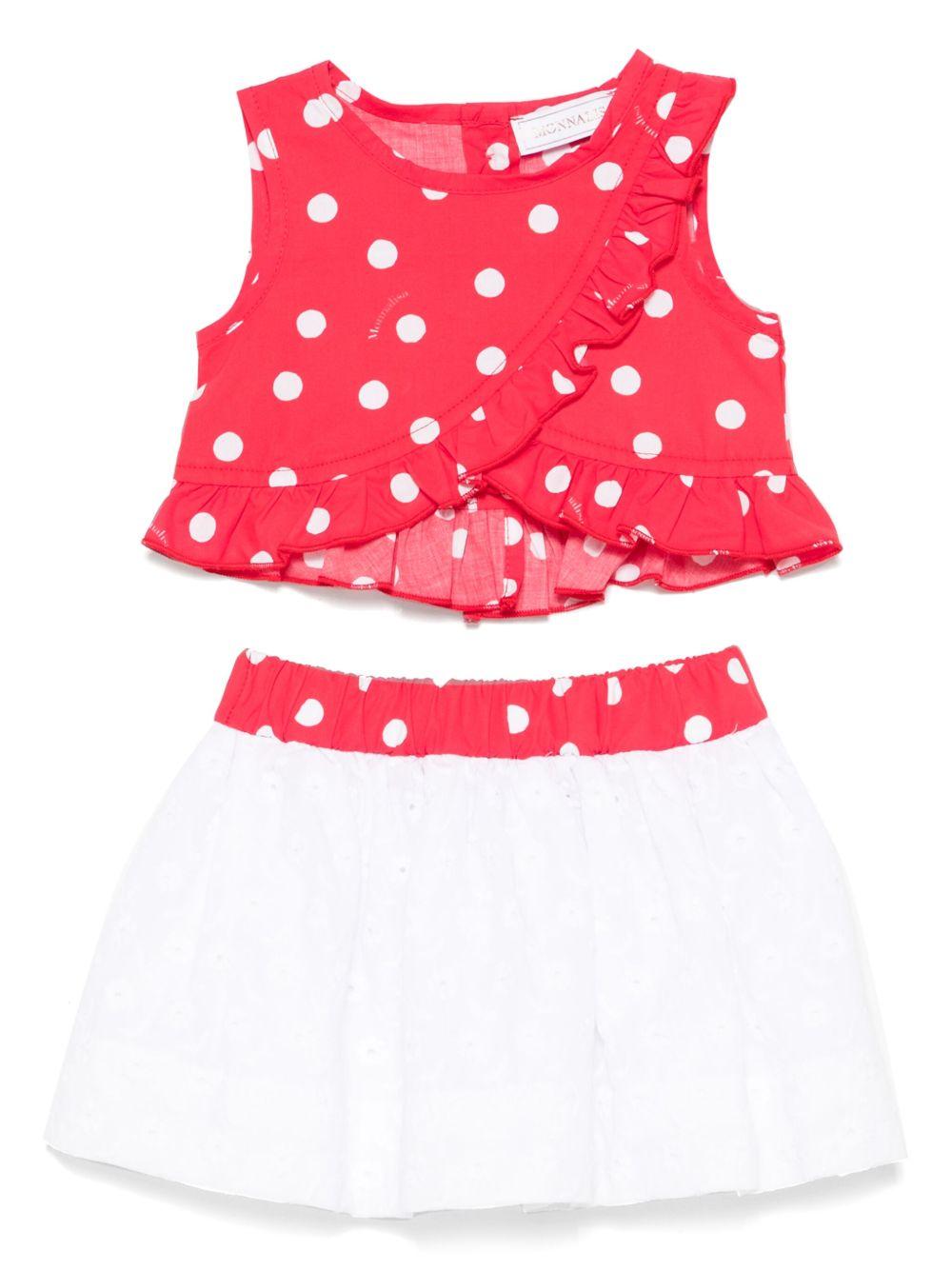 Completo bianco/fucsia pois (2pz)