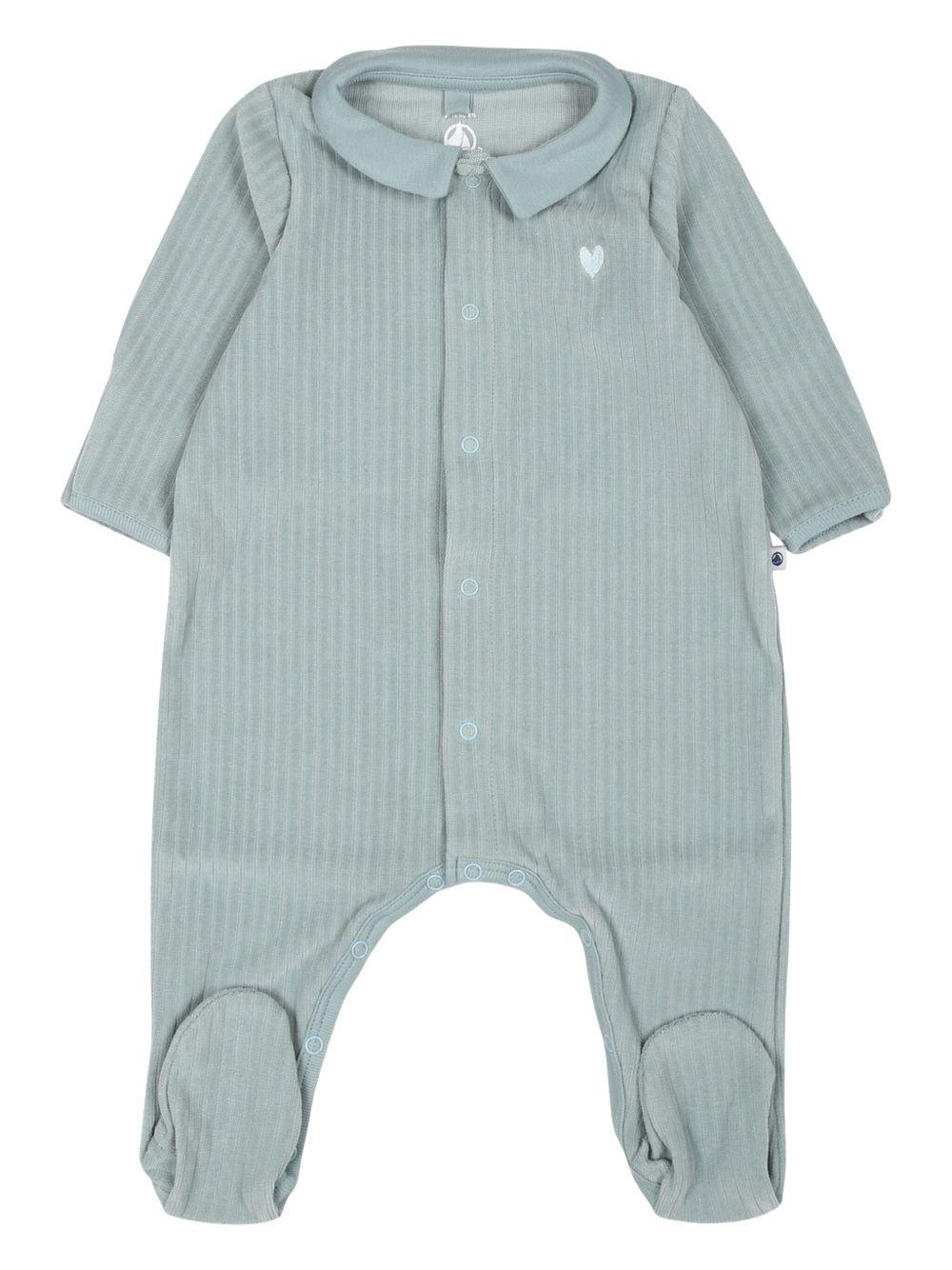 Tutina verde in ciniglia cuore ricamo neonato A0ATO 01 PETIT BATEAU KIDS 