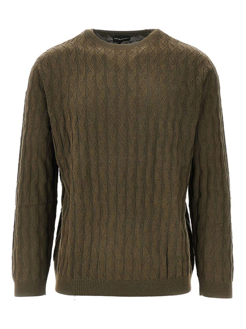 Maglione verde a collo rotondo con orlo e polsini a coste EM003507AF14854 U7001 EMPORIO ARMANI 