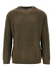 Maglione verde a collo rotondo con orlo e polsini a coste