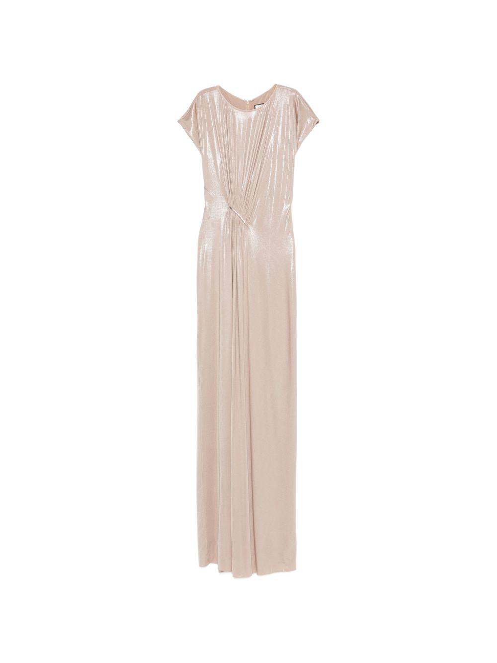 Abito lungo con drappeggio metallizzato RS16407 NUDE NISSA 