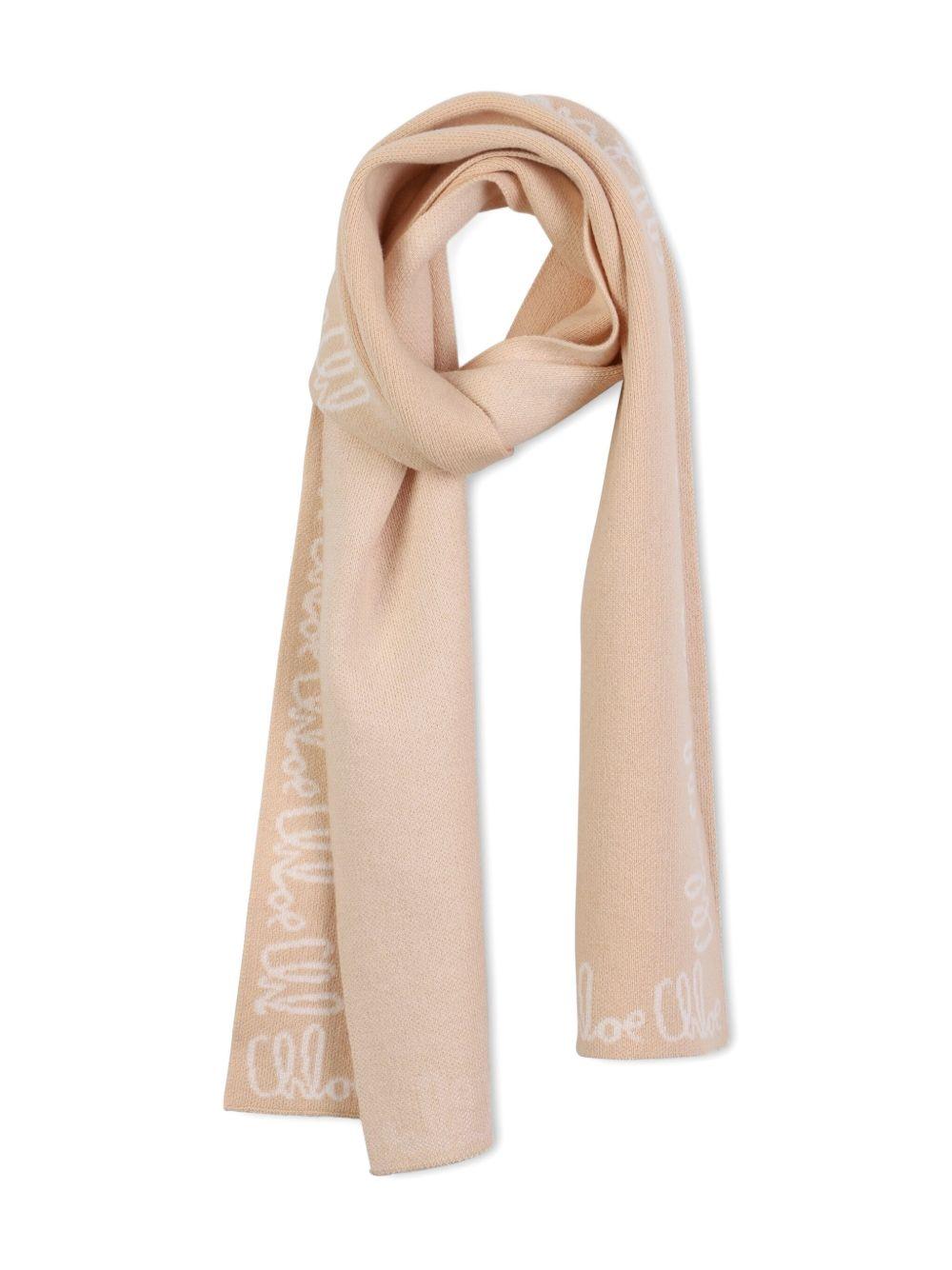 Sciarpa Beige con Logo All-Over e Bordi Rifiniti C20674 257 CHLOE KIDS 