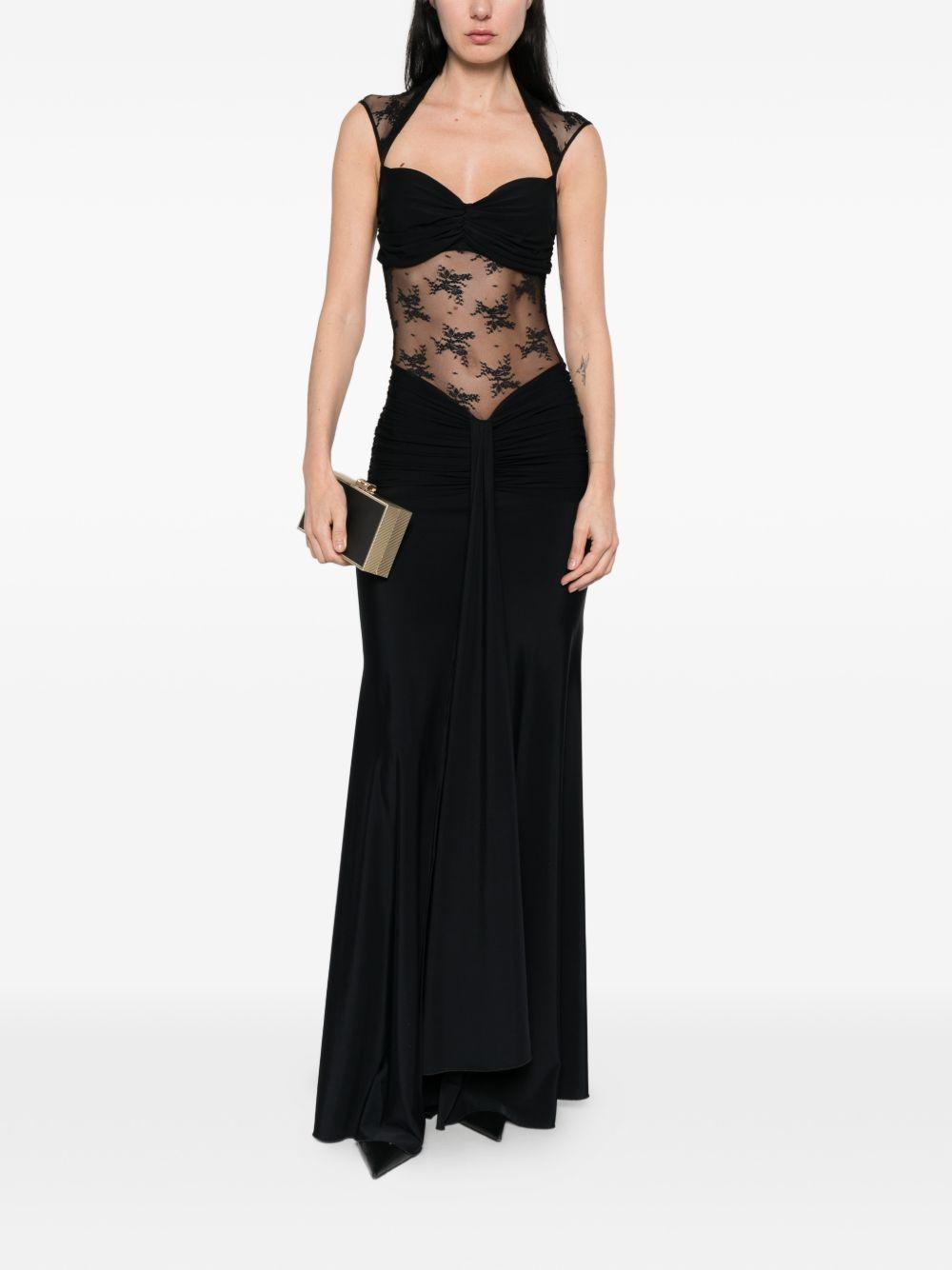 Abito lungo con scollo halter e dettagli in pizzo WE00786 NERO BABYLON EUREKA 