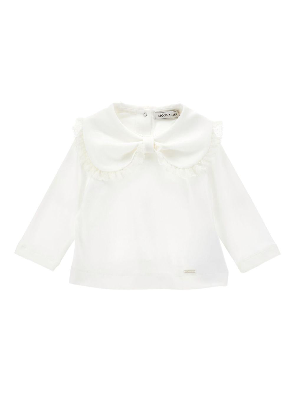 Blusa panna con fiocco e placca logo 31F6036202 0001 MONNALISA KIDS 