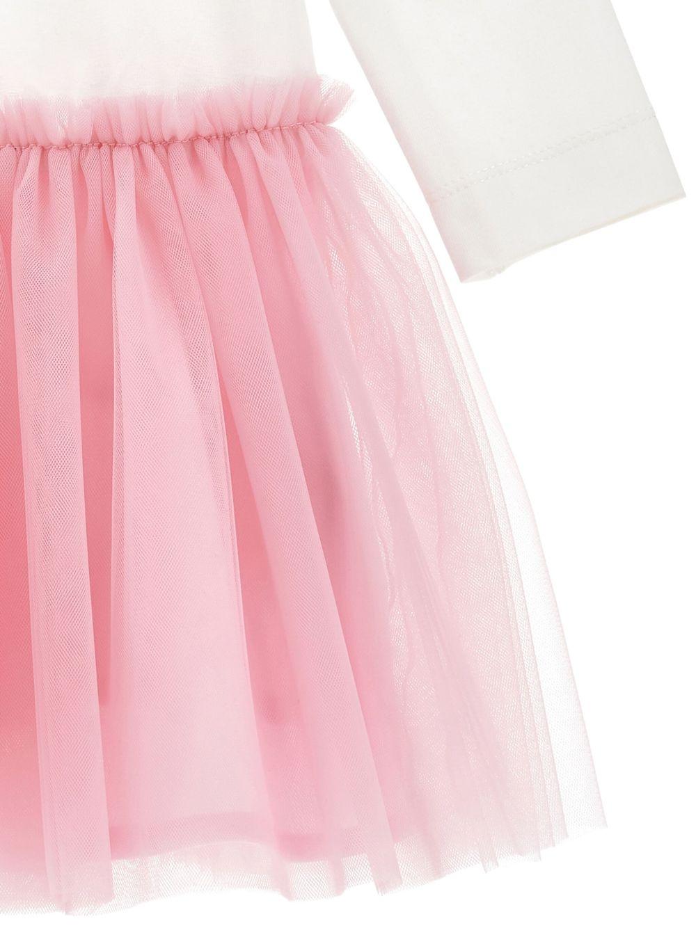 Abito Bianco con Gonna in Tulle e Stampa Cartoon 19F9036013 0190 MONNALISA KIDS 