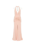 Abito lungo halter con scollo a V
