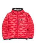 Red hooded down jacket
