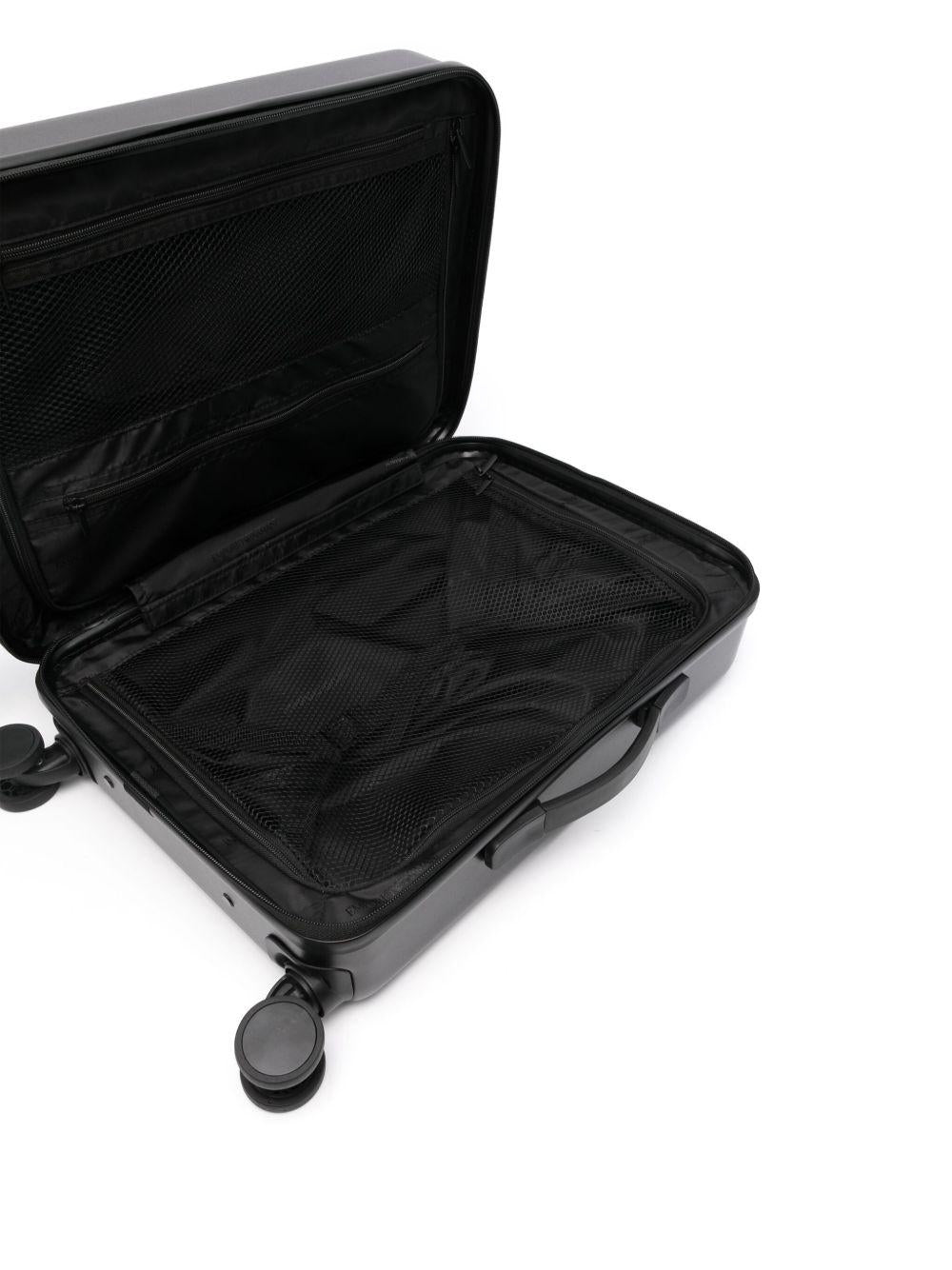 Trolley nero con logo-plaque, quattro ruote e serratura a combinazione Y4Q367Y138E 81072 EMPORIO ARMANI 