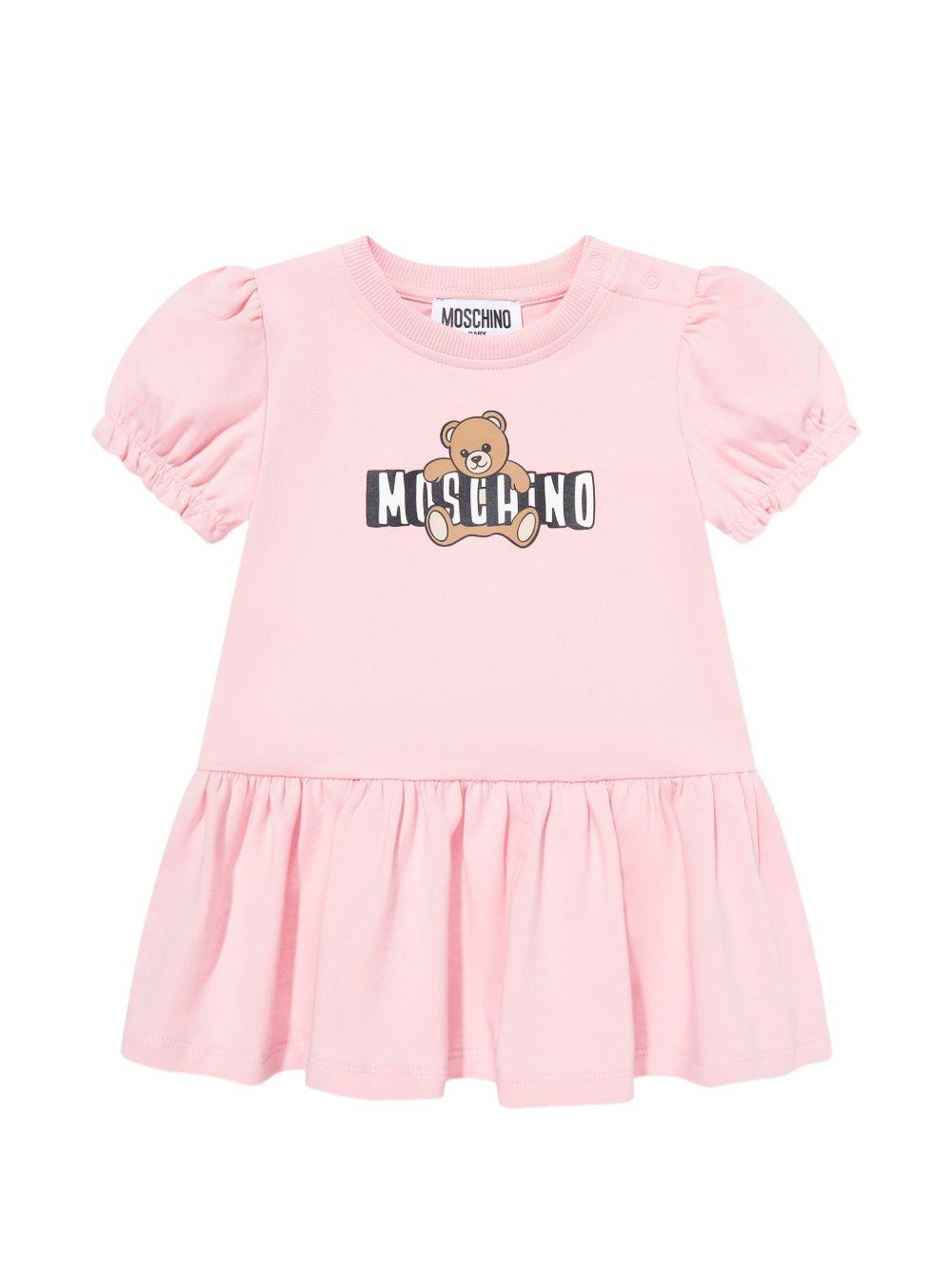 Abito con logo orsetto e maniche a sbuffo MAV0C7LBA00 50209 MOSCHINO KIDS 