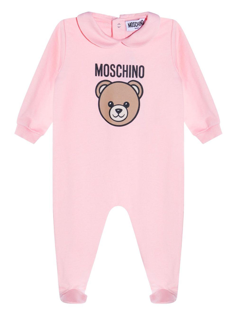 Tutina rosa con stampa orsetto e colletto Peter Pan MMY08BLCA40 50209 MOSCHINO KIDS 