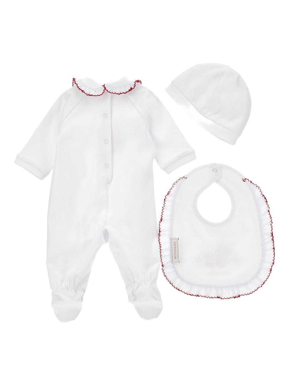 Set tutina, berretto e bavaglino in cotone con stampa fragole 35G5147084 0099 MONNALISA KIDS 