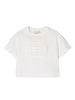 T-shirt panna ricamo logo monogram tono su tono neonata