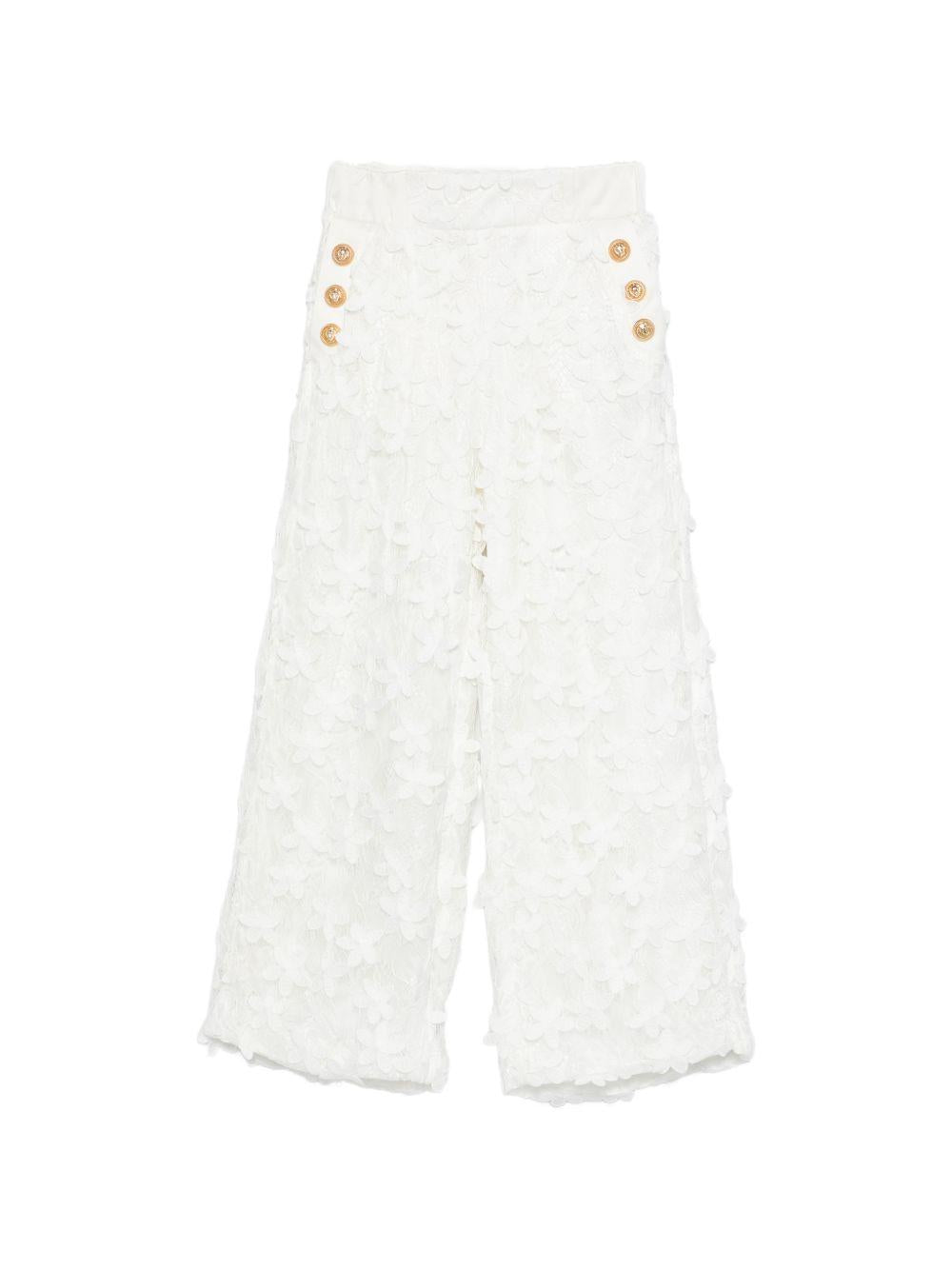 Pantaloni in pizzo con bottoni dorati BY6B80U0263 100 BALMAIN KIDS 