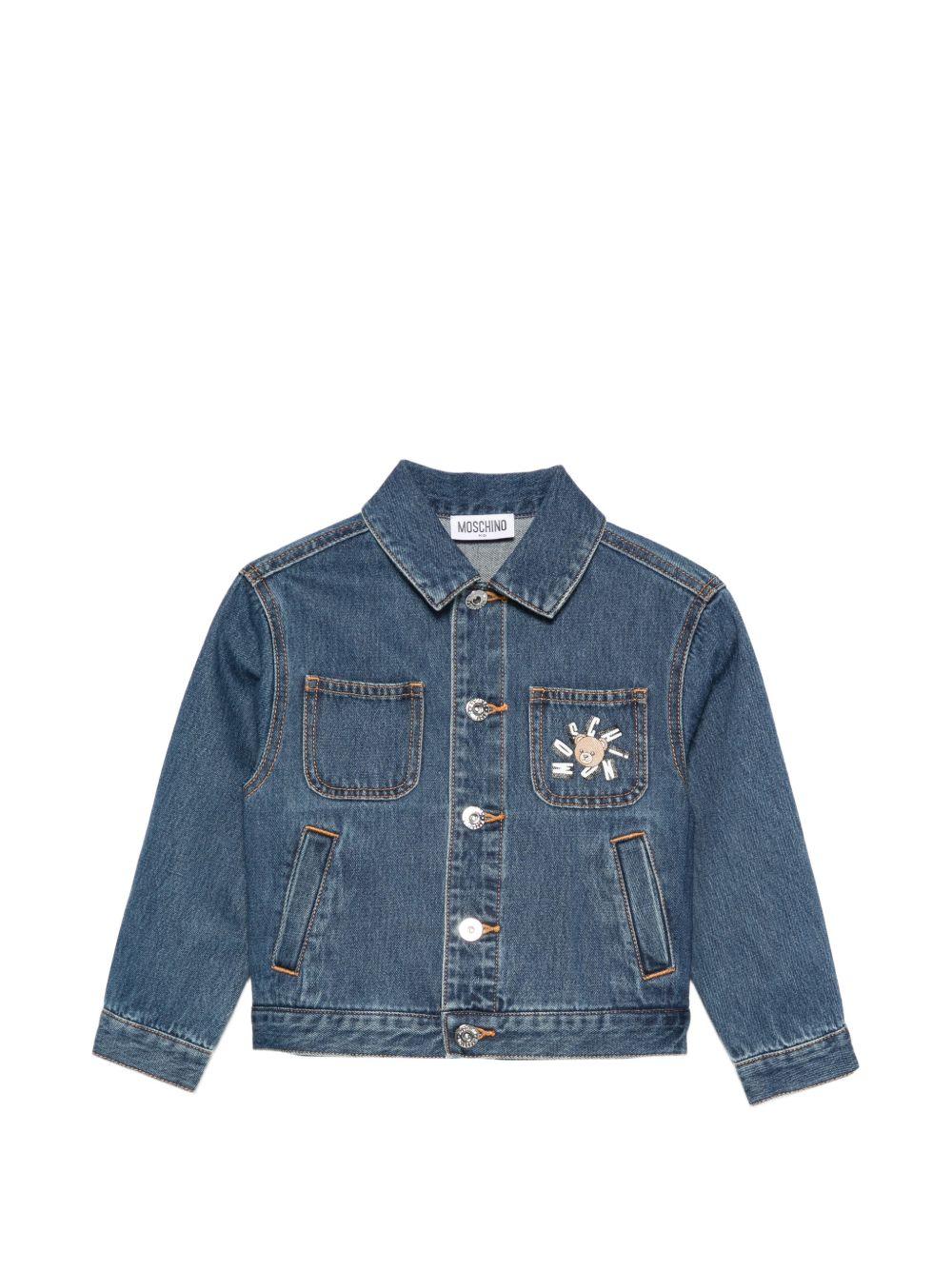 Giacca di jeans con motivo orsetto MUS035L0E34 41104 MOSCHINO KIDS 