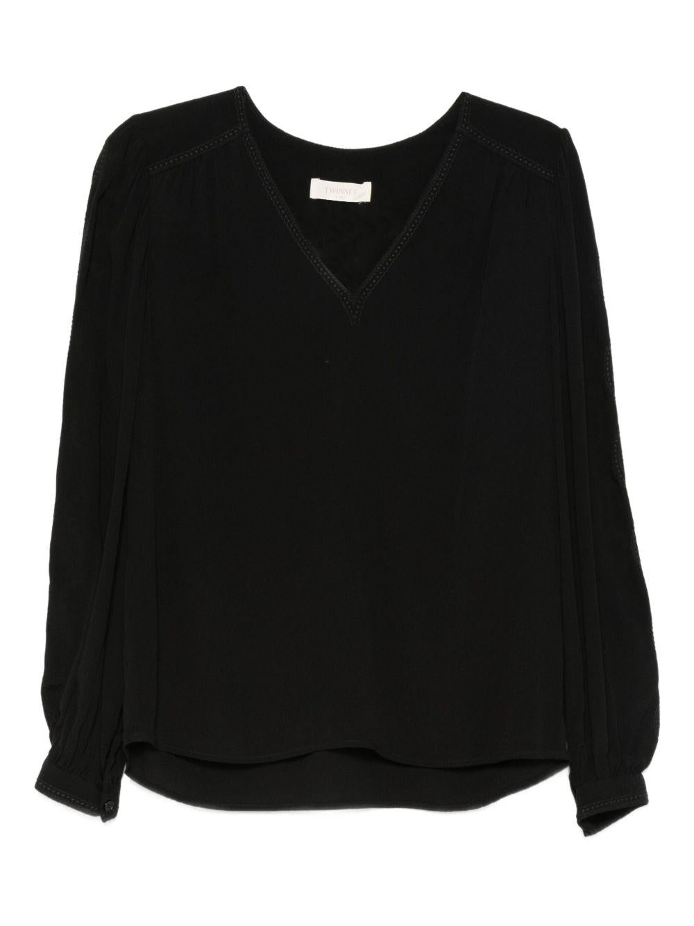 Top Donna Nero con Scollo a V e Maniche a Palloncino 252TP2151 00006 TWINSET 