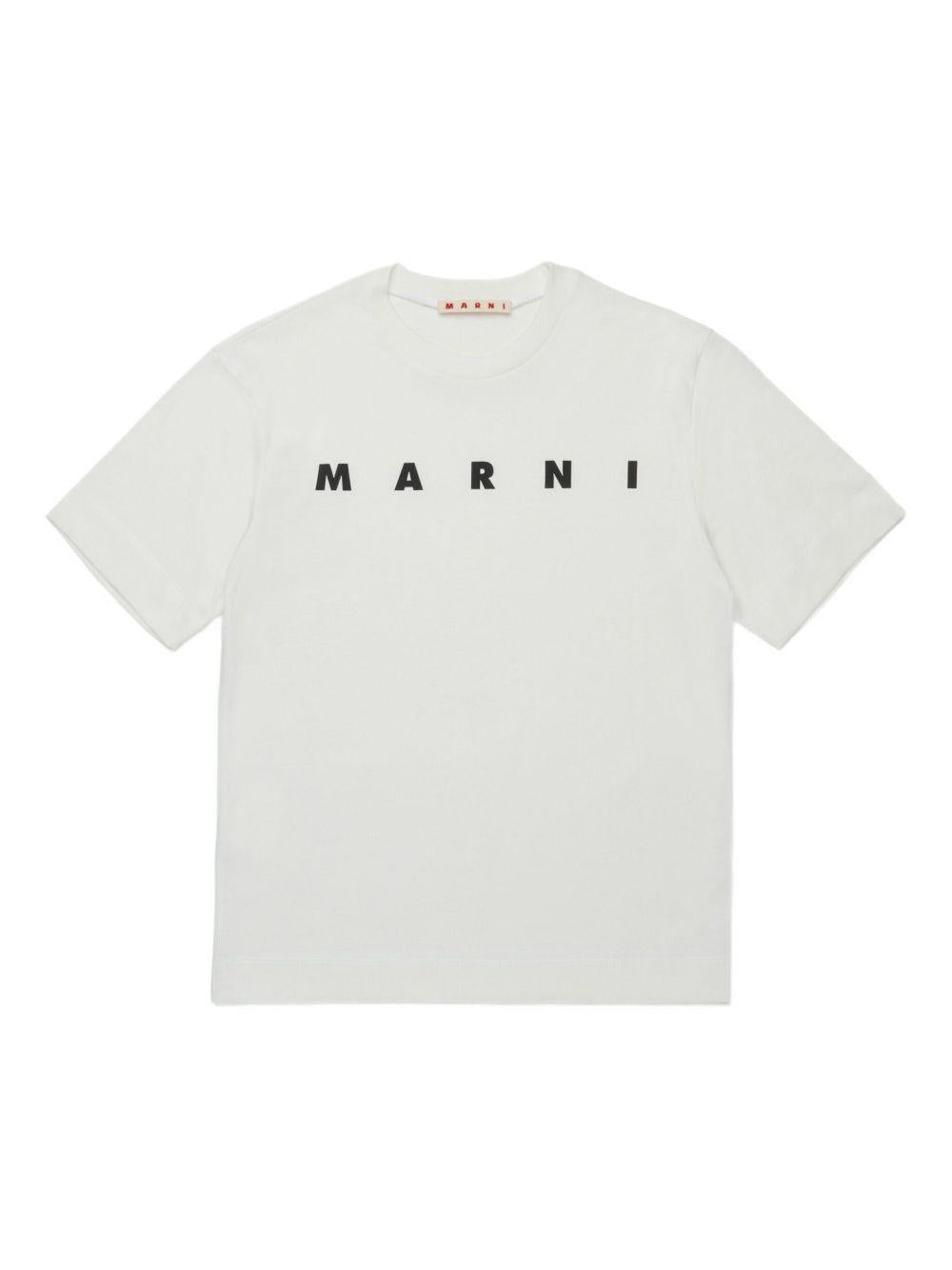 T-shirt crema di cotone con stampa logo M002MVM00RF 0M114 MARNI KIDS 