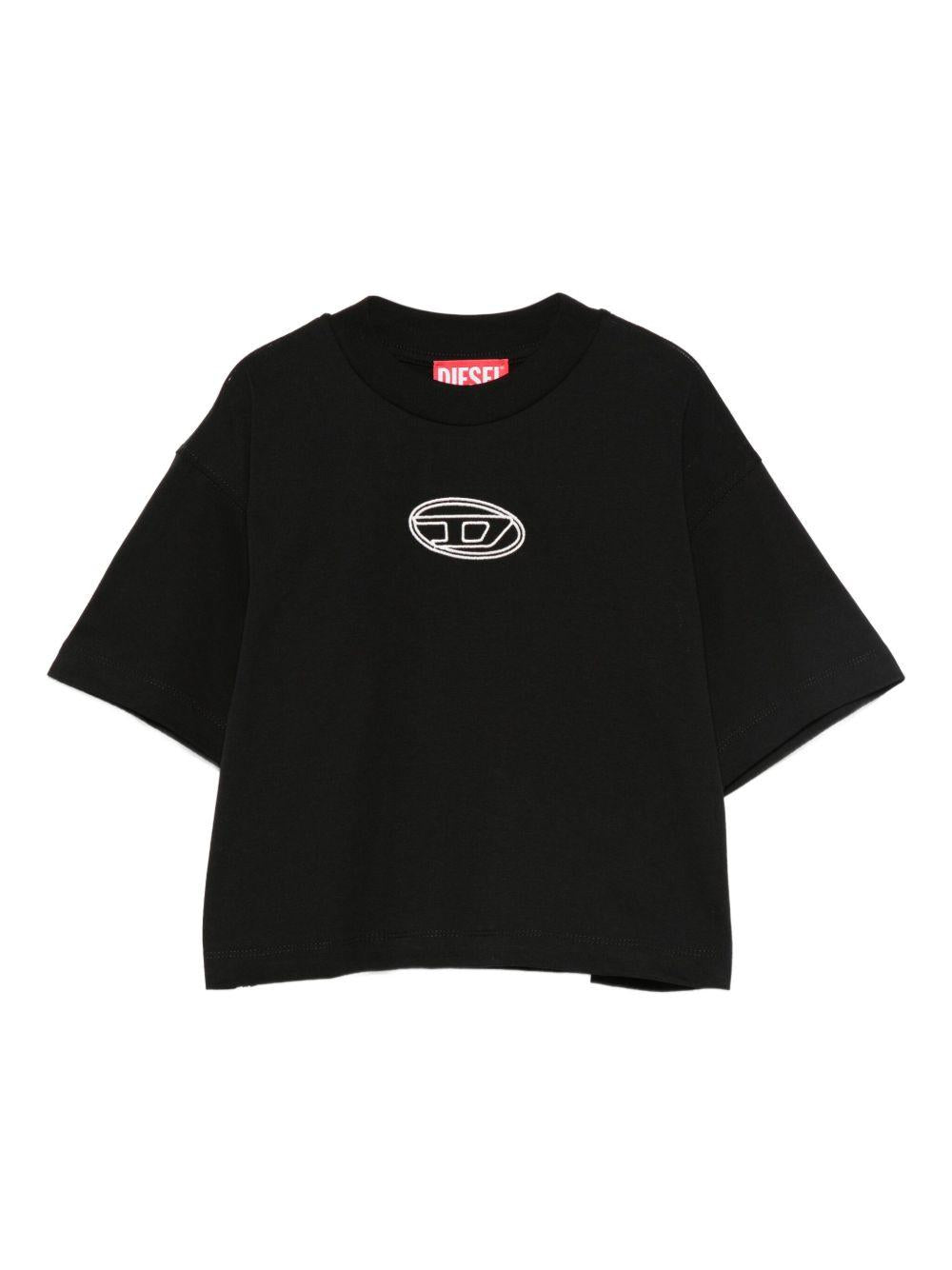 T-shirt Nera con Ricamo Logo Oval D J0242800YI9 K900 DIESEL KIDS 