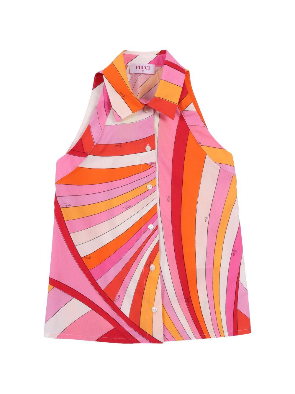Camicia senza maniche in cotone con stampa marmo PY5A12P0585 50EAR EMILIO PUCCI KIDS 