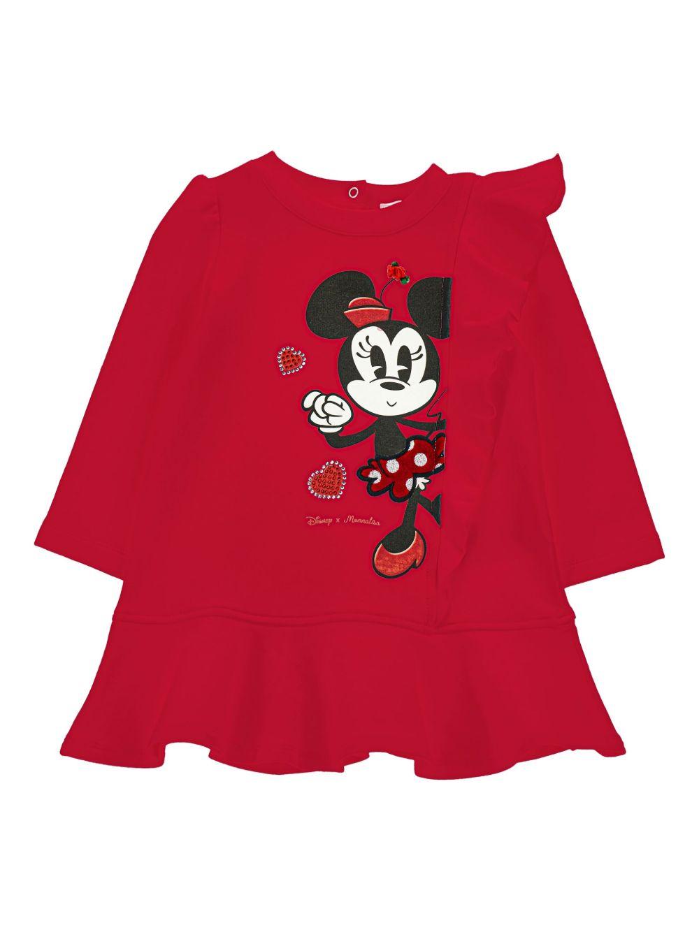 Abito rubino Minnie Mouse con ruches 39F9036004 0043 MONNALISA KIDS 