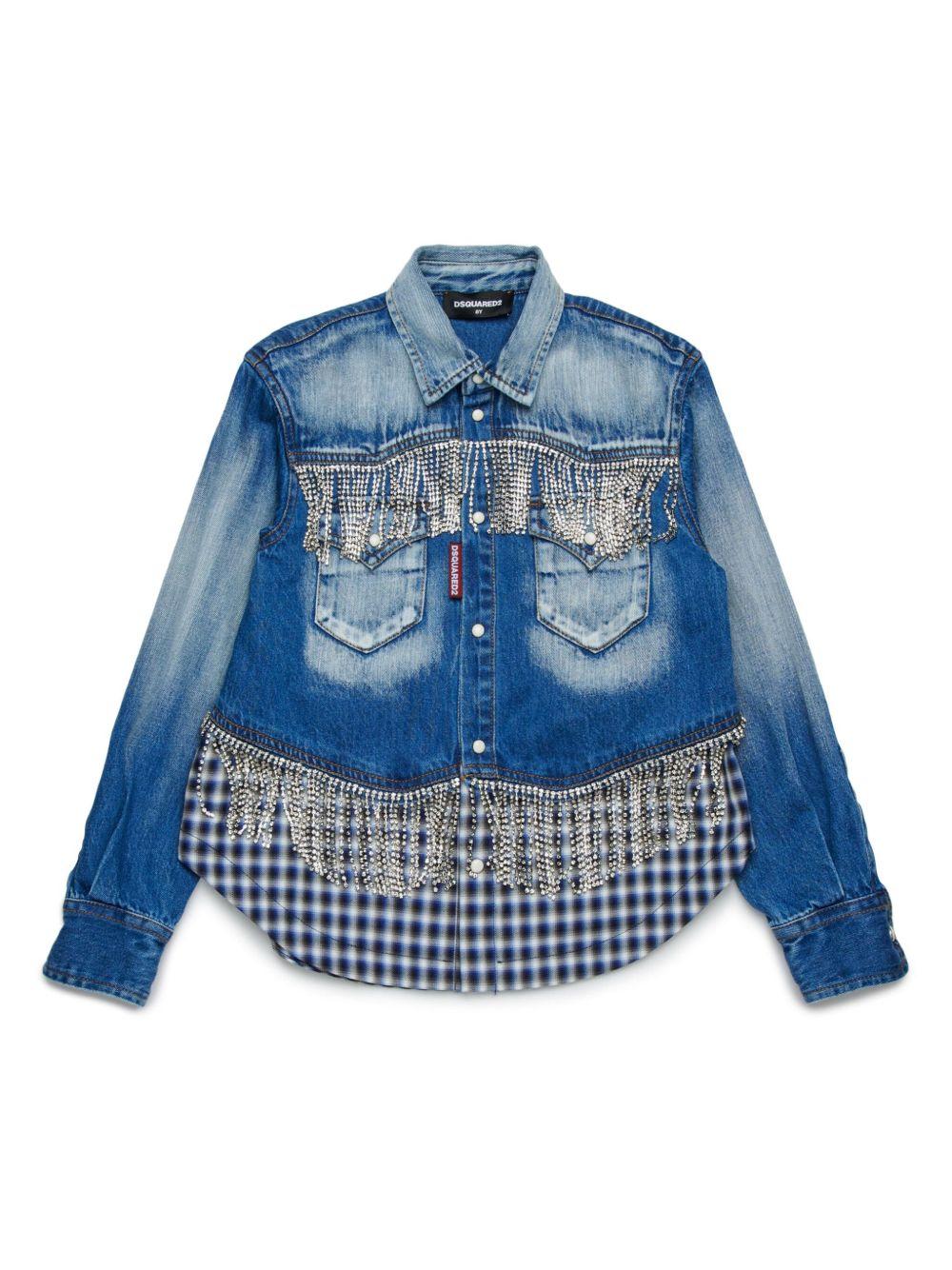 Giubbino denim con frange e strass