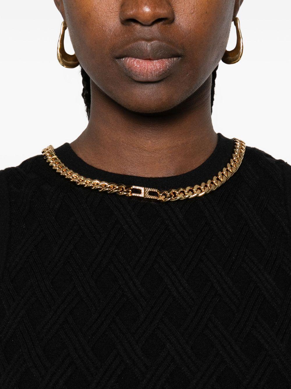 Top Corto Nero con Motivo a Rombi e Catena Oro TK60B56E2 110 ELISABETTA FRANCHI 
