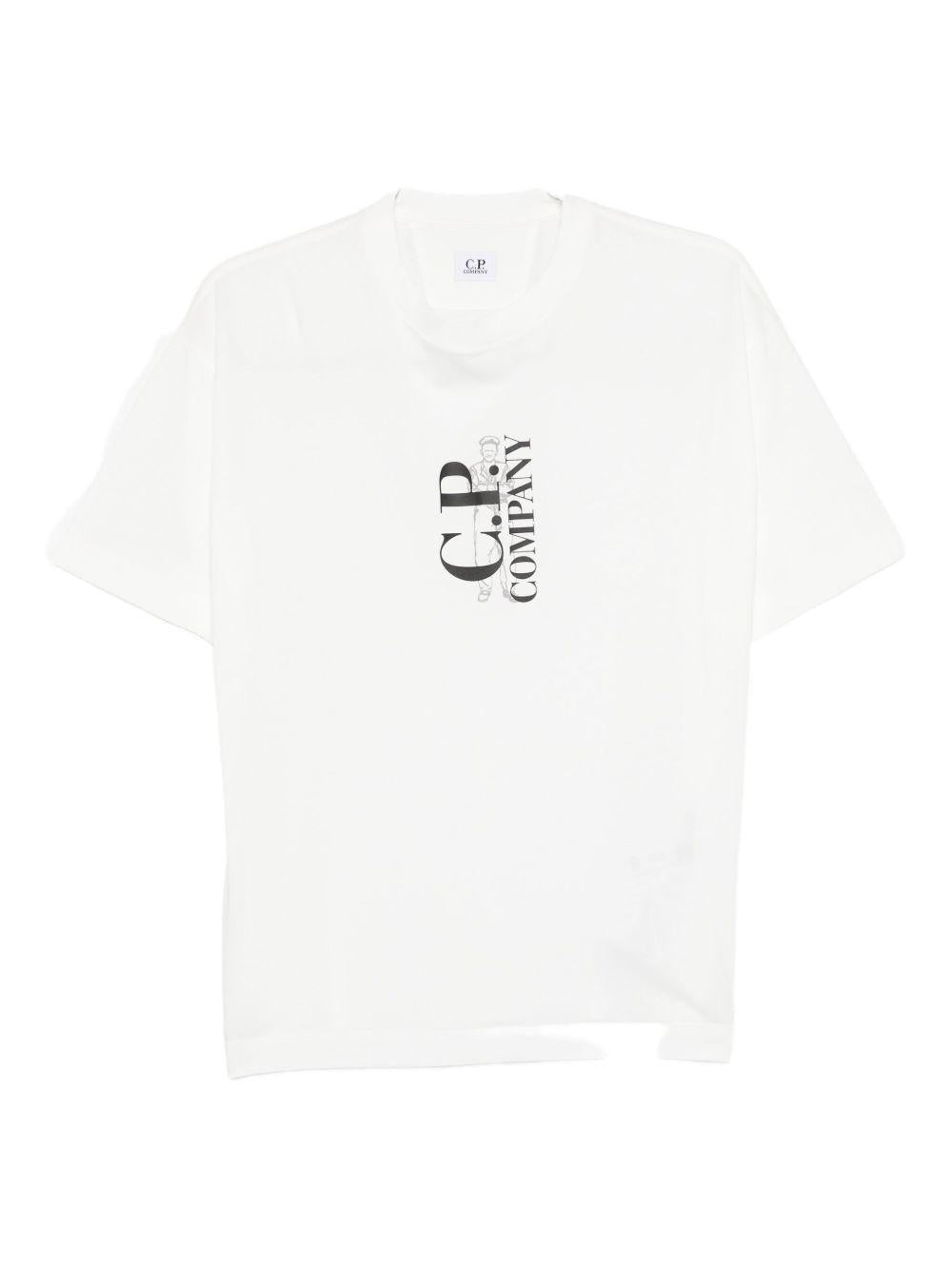 T-shirt Bianca Girocollo con Logo Stampato 19CMTS092A005100W 103 CP COMPANY 
