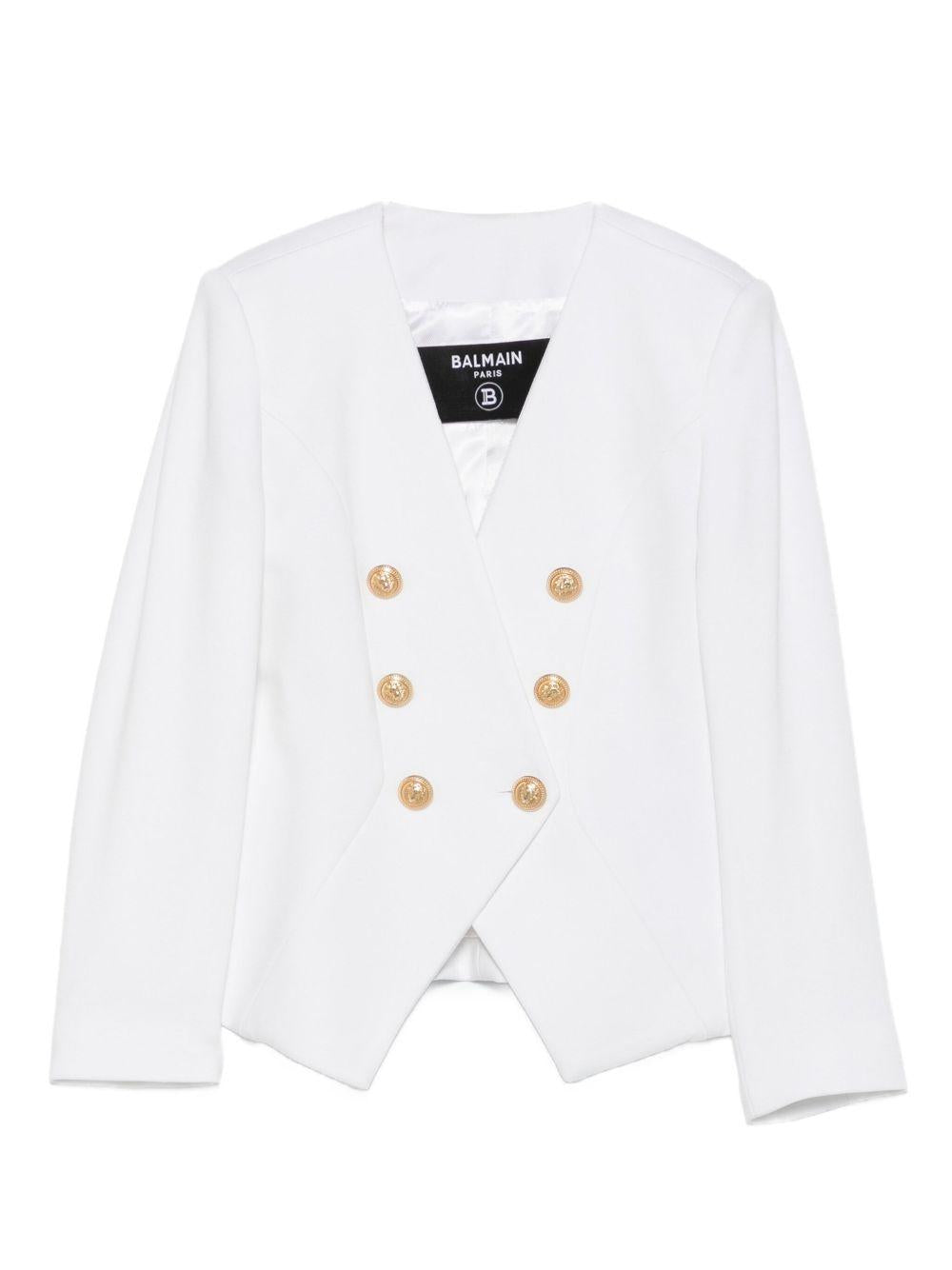 Giacca Bianca Doppiopetto con Bottoni Dorati BX2B64J0371 100 BALMAIN KIDS 