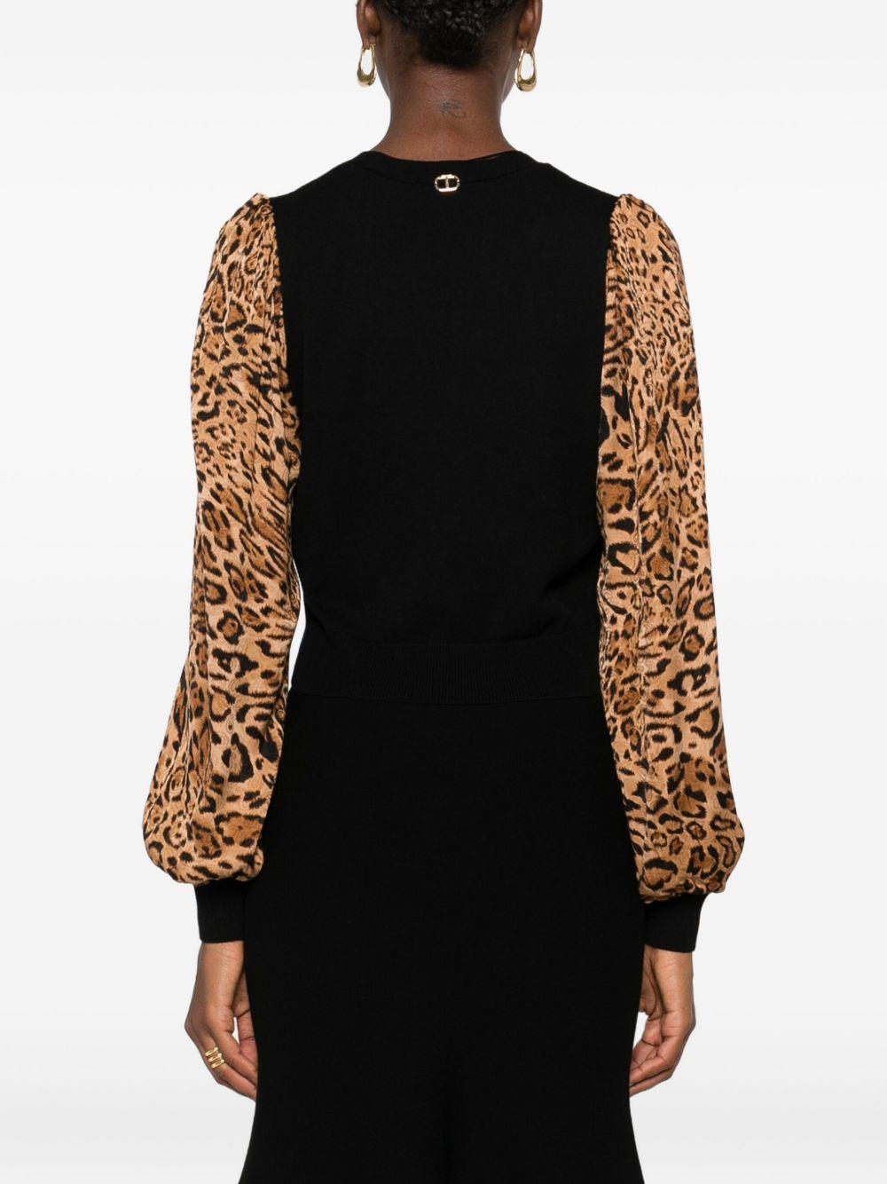 Cardigan Nero con Stampa Leopardata 252TP3151 12754 TWINSET 