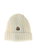 White Ribbed Beanie with Logo