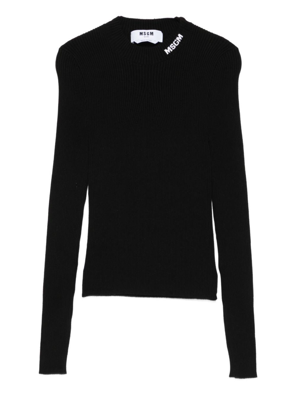 Maglione nero a coste con logo 3941MDM217257784 99 MSGM 