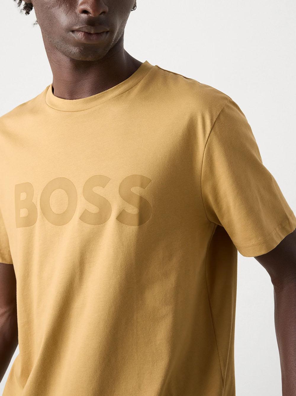 T-shirt thinking senape logo petto