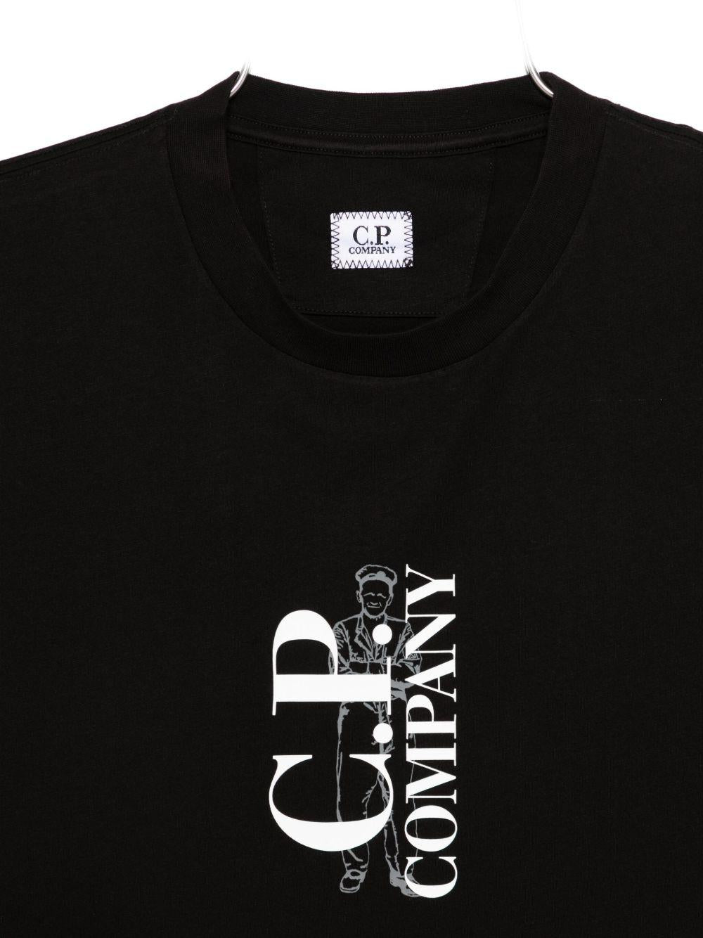T-shirt Nera Girocollo con Logo Stampato 19CMTS092A005100W 999 CP COMPANY 