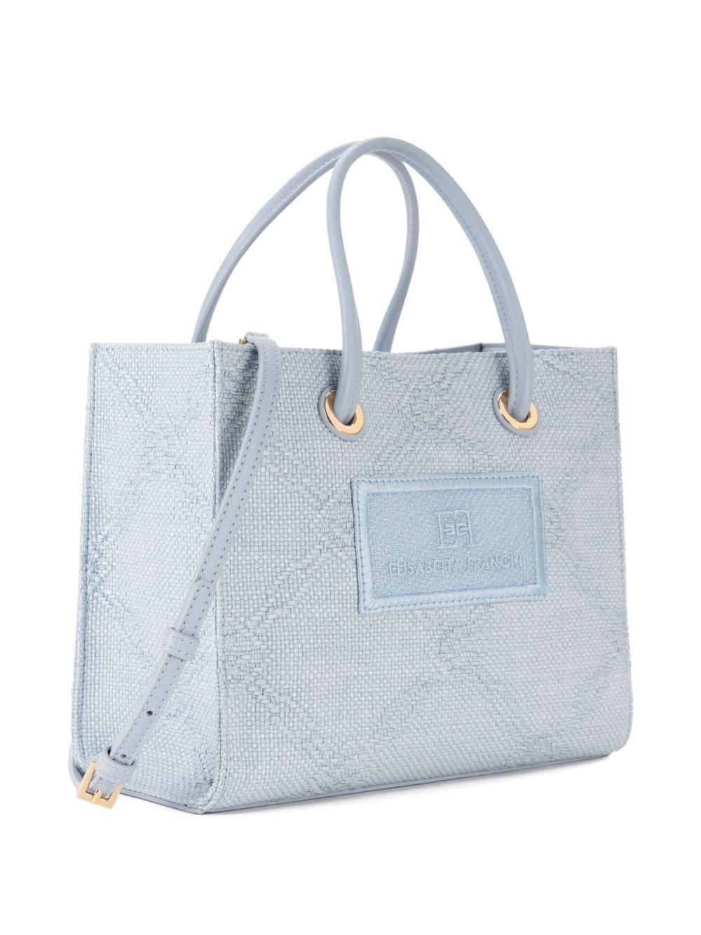 Tote piccola in rafia jacquard celeste