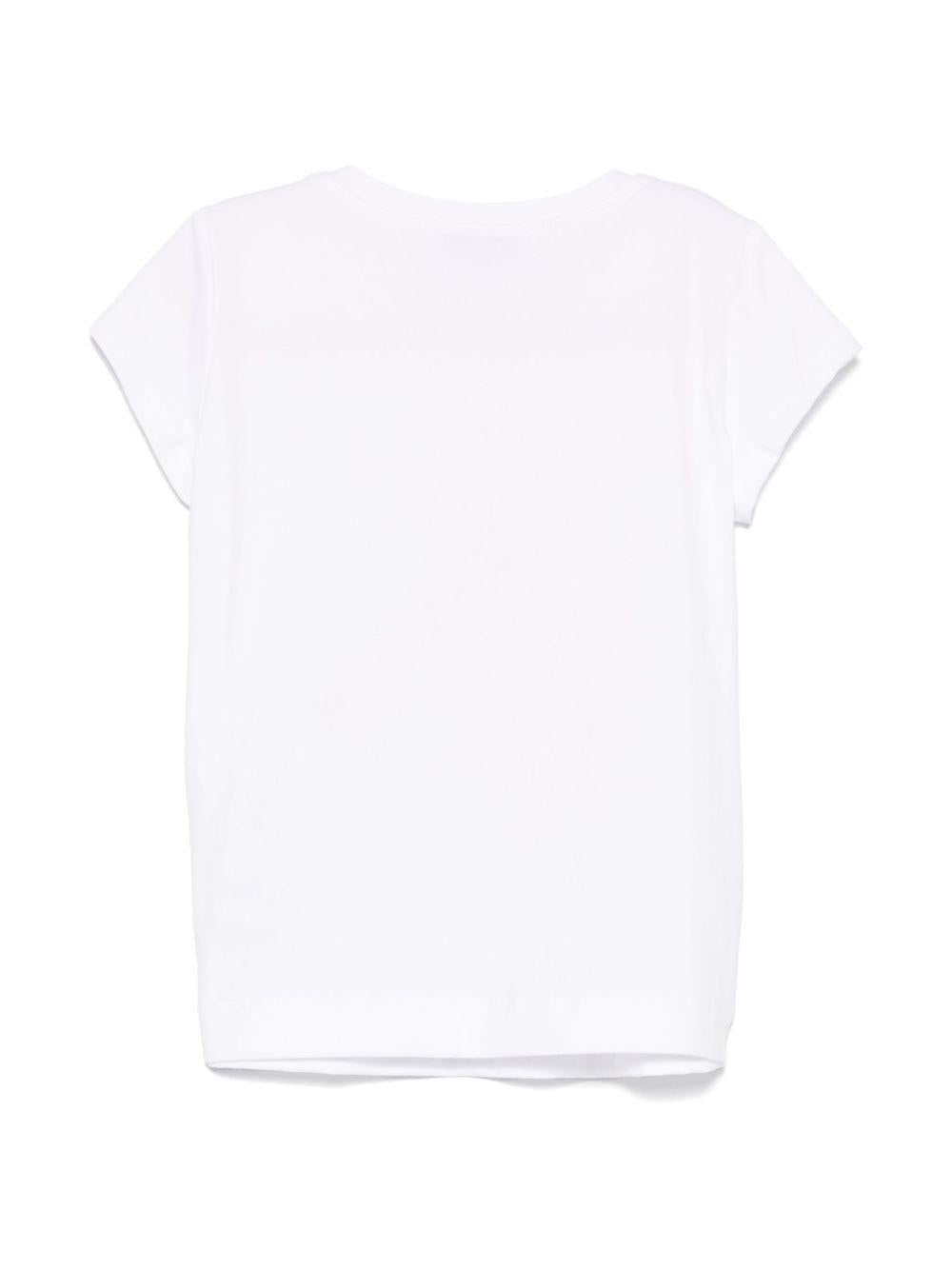 T-shirt bianca stampa con applicazioni
