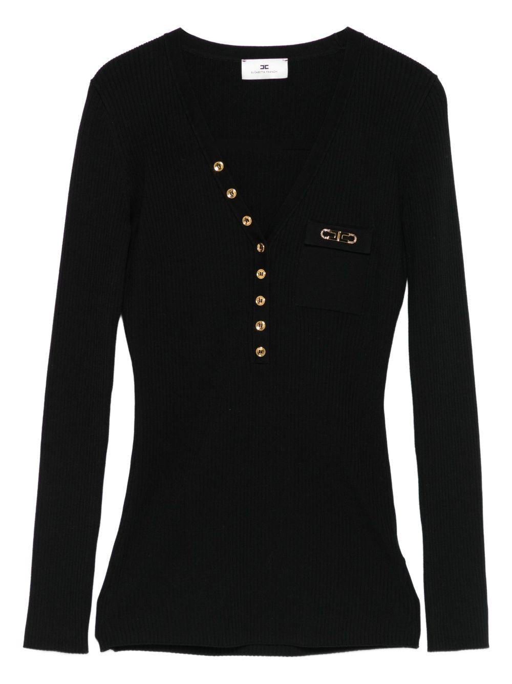 Top a Maniche Lunghe con Bottoni Oro MK12B56E2 110 ELISABETTA FRANCHI 