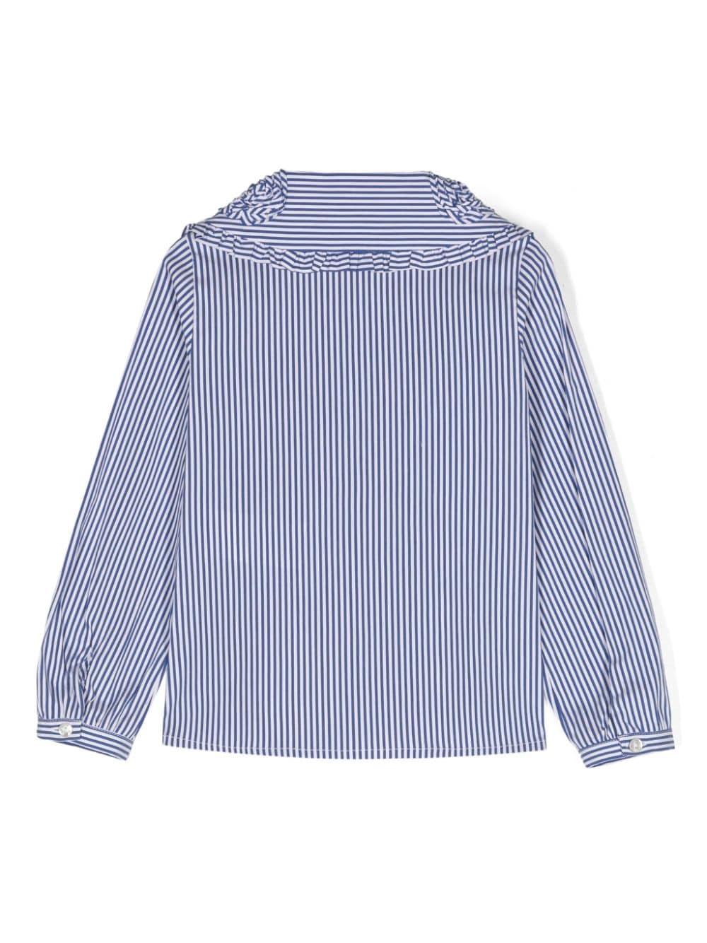 Camicia gessata blu ricami colletto
