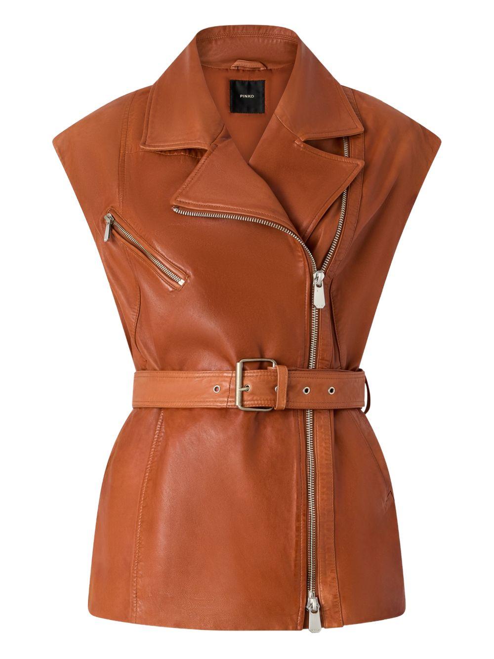 Gilet in pelle con cintura e zip 106232A31X L38 PINKO 